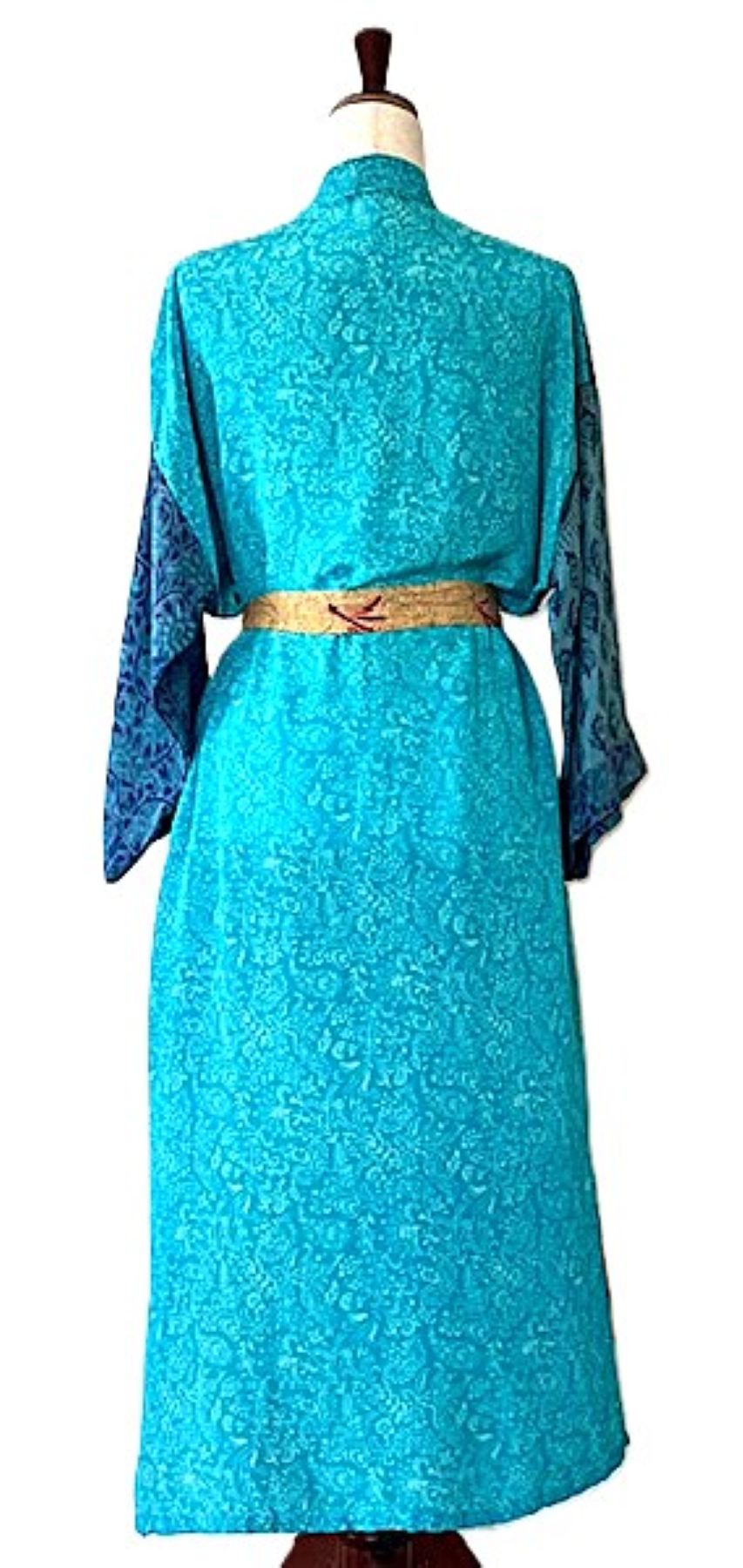 Kimono, Long Silk Duster Dress In A Mixed Print.