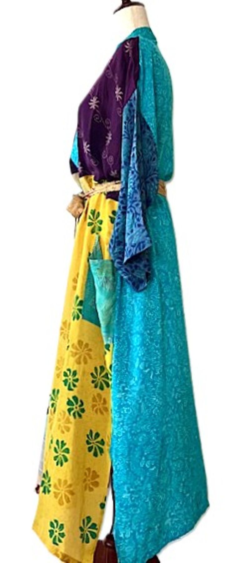 Kimono, Long Silk Duster Dress In A Mixed Print.