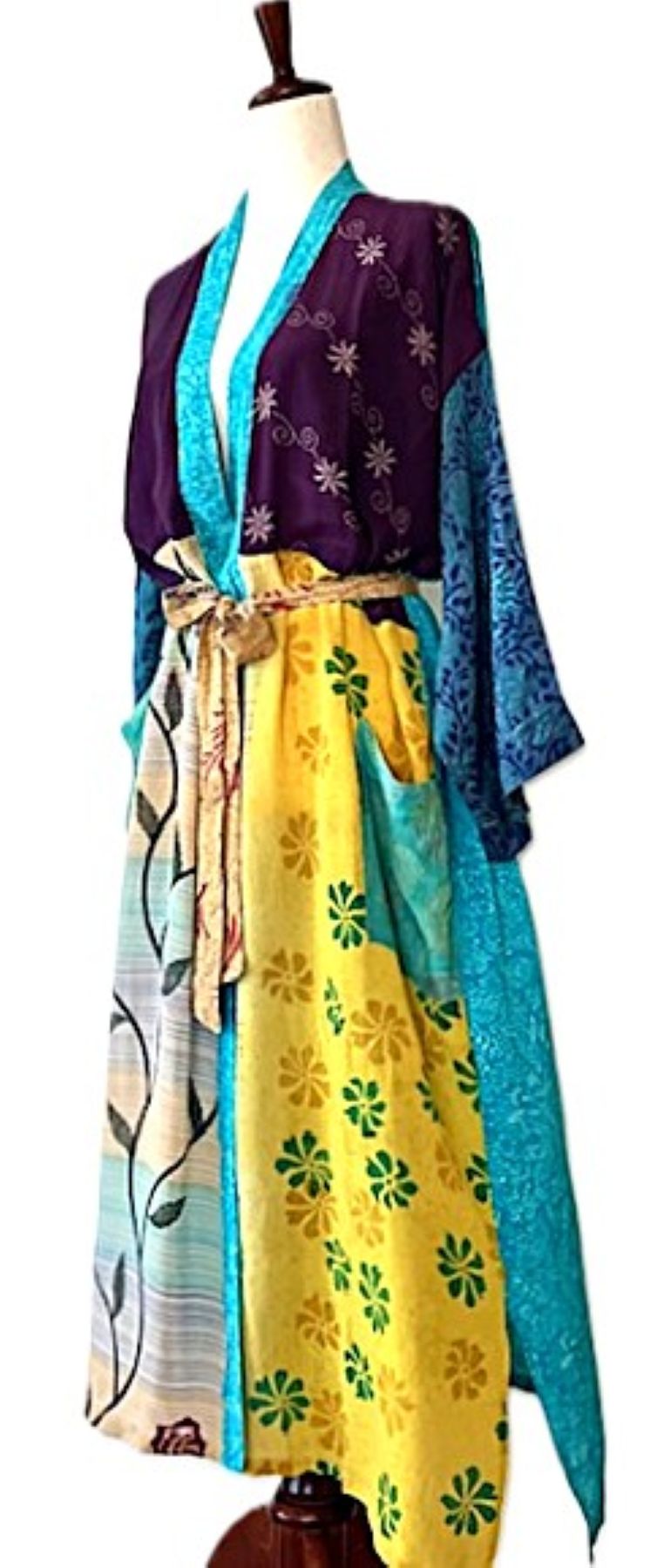 Kimono, Long Silk Duster Dress In A Mixed Print.