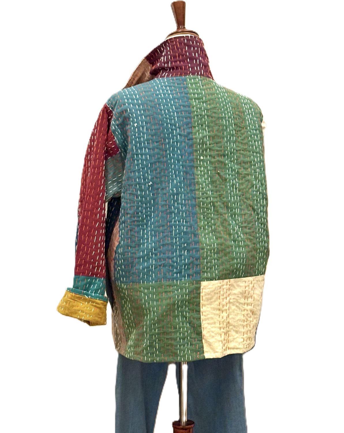 Patchwork Multicolor Cotton Kantha Quilted Jacket. Artisan