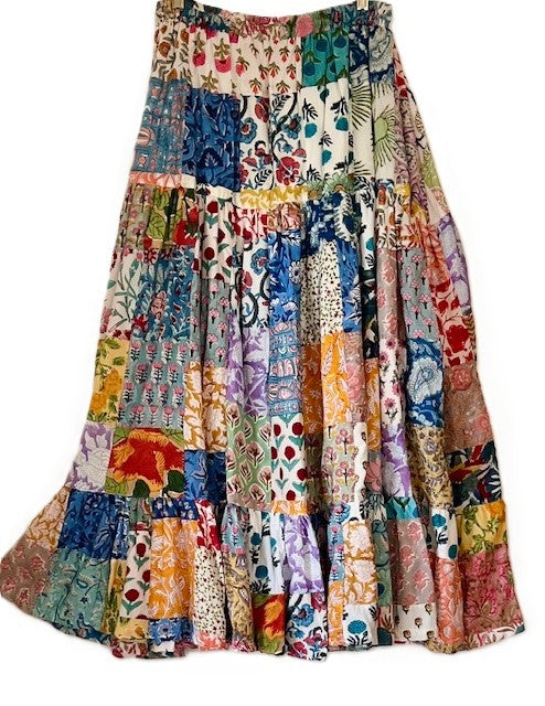 Cotton Floral Long Skirt is Fresh for Summer, Patchwork.