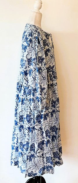 Cotton Block Print Midi Dress Is A Tailored Classic - Navy Floral