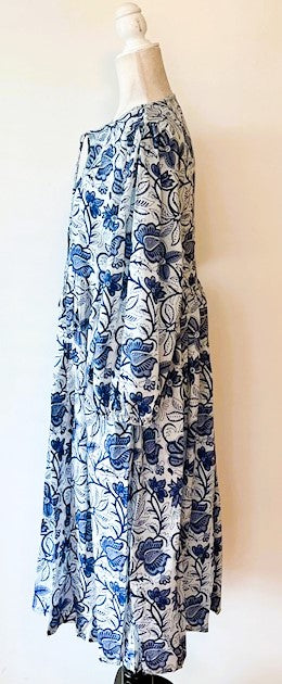 Cotton Block Print Midi Dress Is A Tailored Classic - Navy Floral