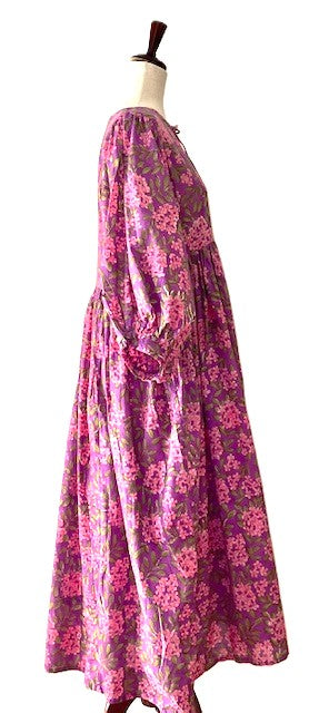 Dresses: Floral Cotton Handblock Kyra Midi Dress is Boho in (Pink)