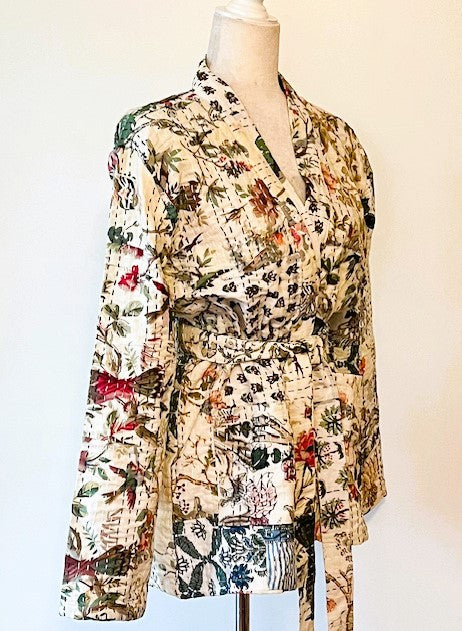 Beautiful Handmade KHAMBADIYA Kantha Short Silk Jacket (Classic Print)