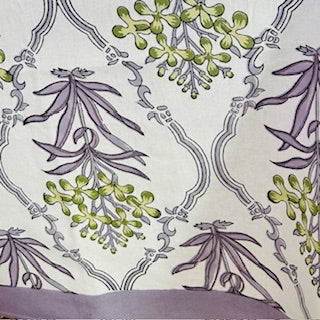 Beautifully Handcrafted Wooden Block Printed Cotton Tablecloth. (Lilac and Green)