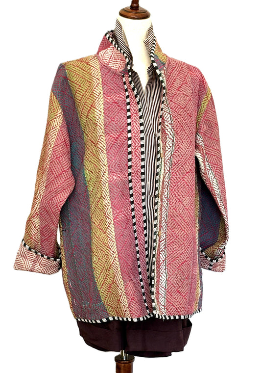 Patchwork Blanket Coat, Handmade Mixed Print Kimono Jacket. Fully Reversible.