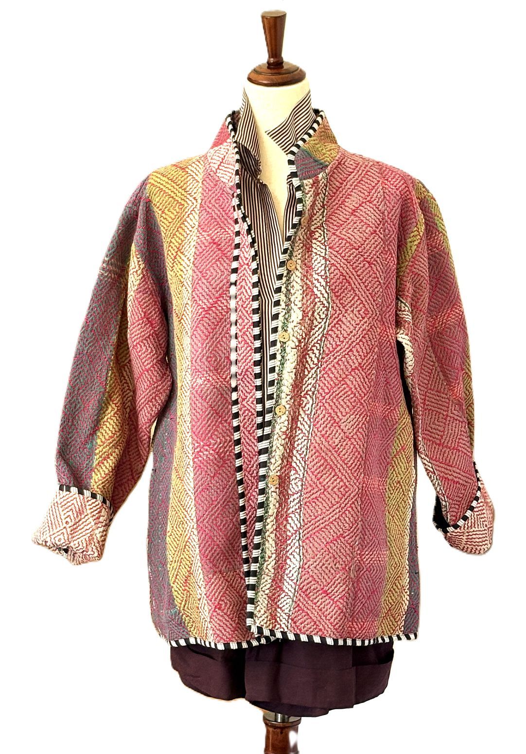 Patchwork Blanket Coat, Handmade Mixed Print Kimono Jacket. Fully Reversible.