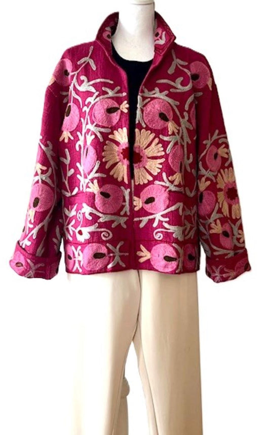 Wearable Art In This Hand Embroidered Jacket.  (Rose)