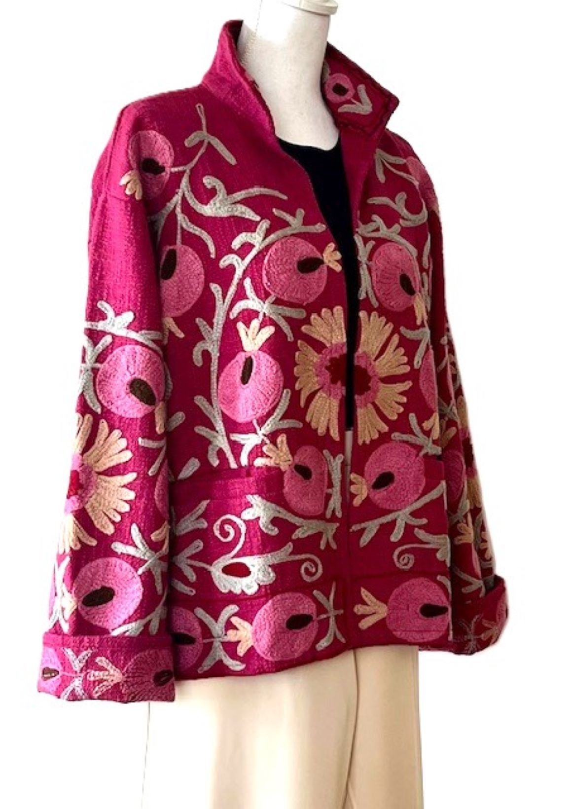 Wearable Art In This Hand Embroidered Jacket.  (Rose)