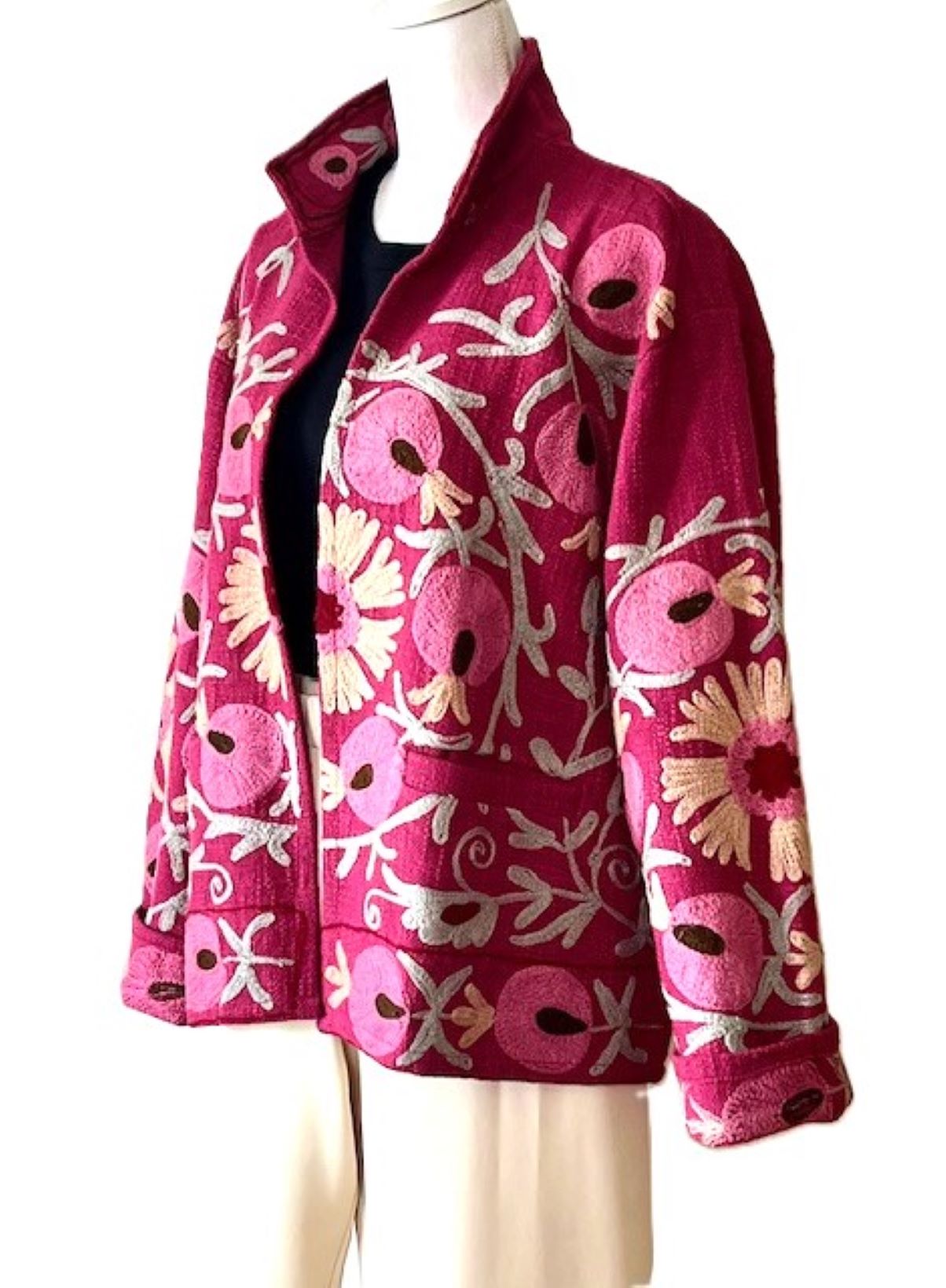 Wearable Art In This Hand Embroidered Jacket.  (Rose)