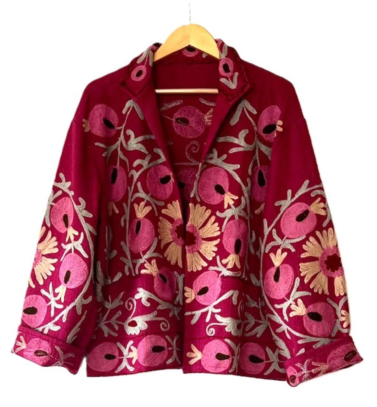 Wearable Art In This Hand Embroidered Jacket.  (Rose)