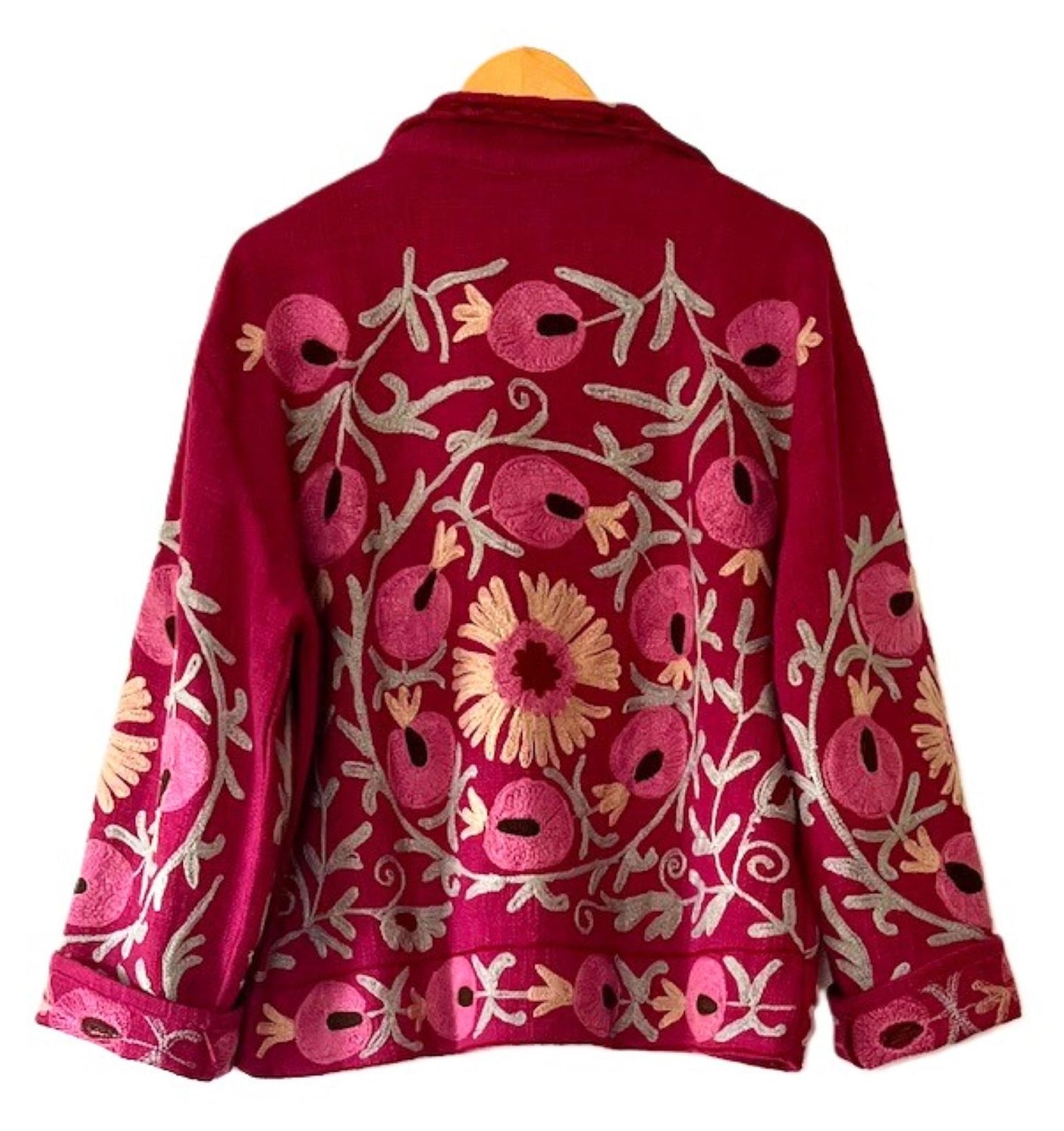 Wearable Art In This Hand Embroidered Jacket.  (Rose)