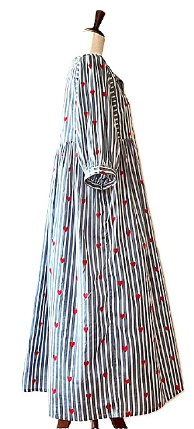 Dresses: Striped Cotton Handblocked Midi Dress With A Twist (Navy)