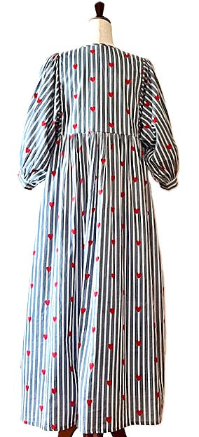 Dresses: Striped Cotton Handblocked Midi Dress With A Twist (Navy)