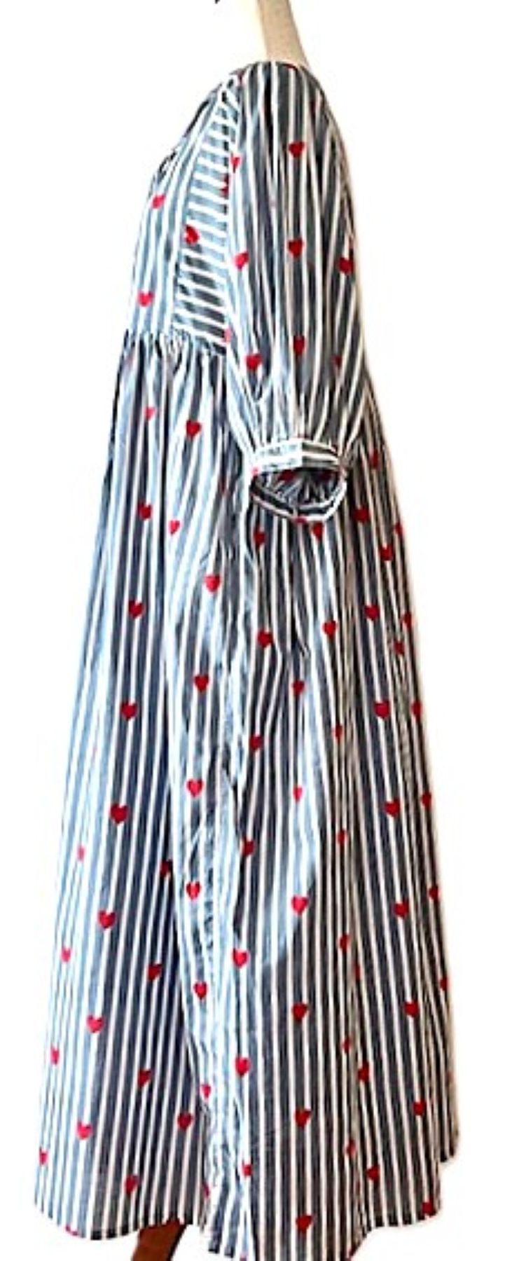 Dresses: Striped Cotton Handblocked Midi Dress With A Twist (Navy)