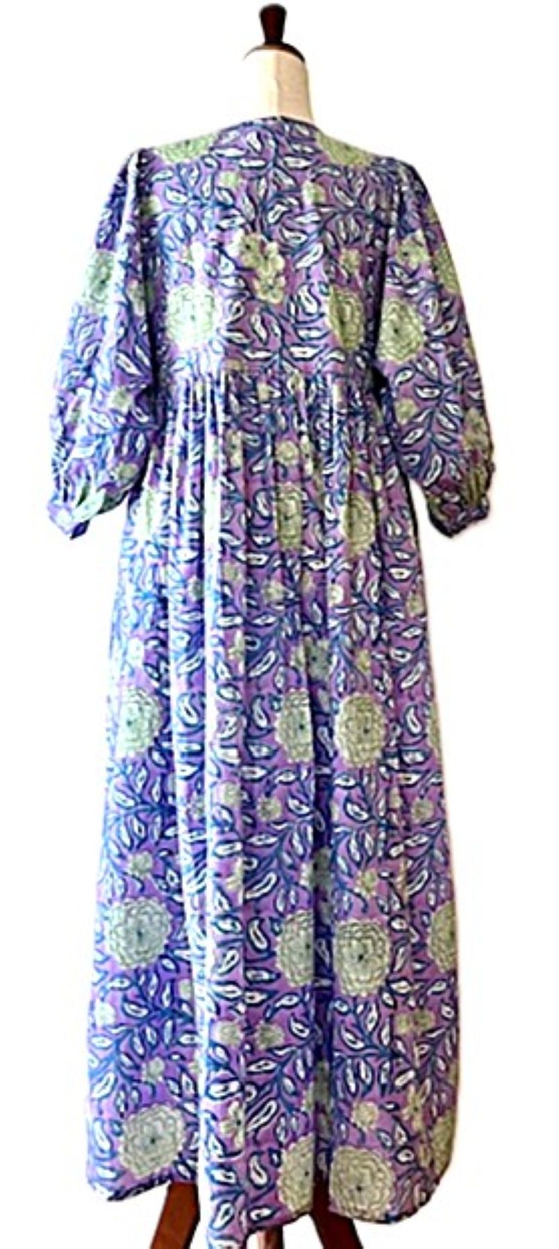 Dresses: Floral Cotton Handblocked Midi Dress In A Dynamic Color Combination