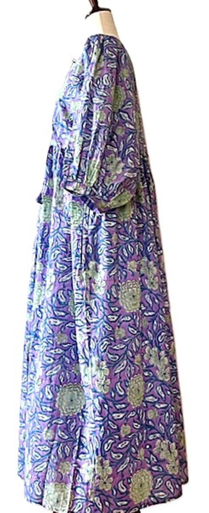 Dresses: Floral Cotton Handblocked Midi Dress In A Dynamic Color Combination