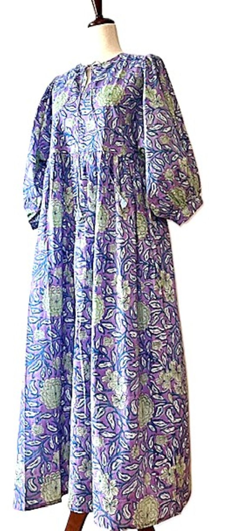 Dresses: Floral Cotton Handblocked Midi Dress In A Dynamic Color Combination