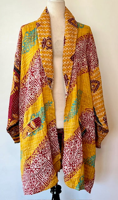 Kantha Bae Reversible Boho Blazer (Yellow/Maroon )