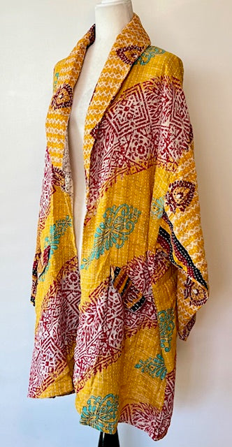 Kantha Bae Reversible Boho Blazer (Yellow/Maroon )