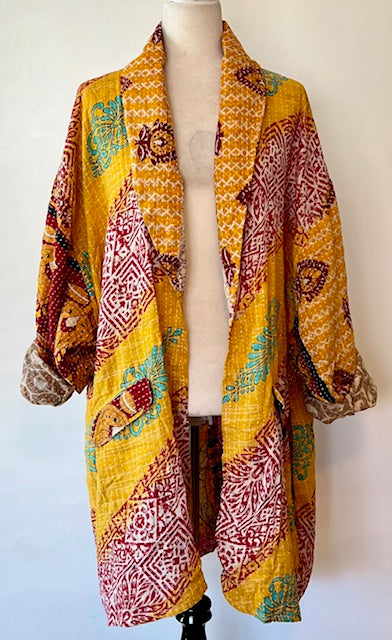 Kantha Bae Reversible Boho Blazer (Yellow/Maroon )