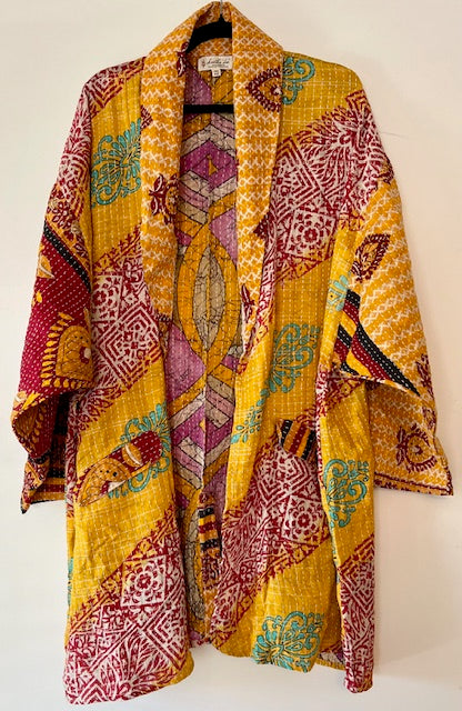 Kantha Bae Reversible Boho Blazer (Yellow/Maroon )