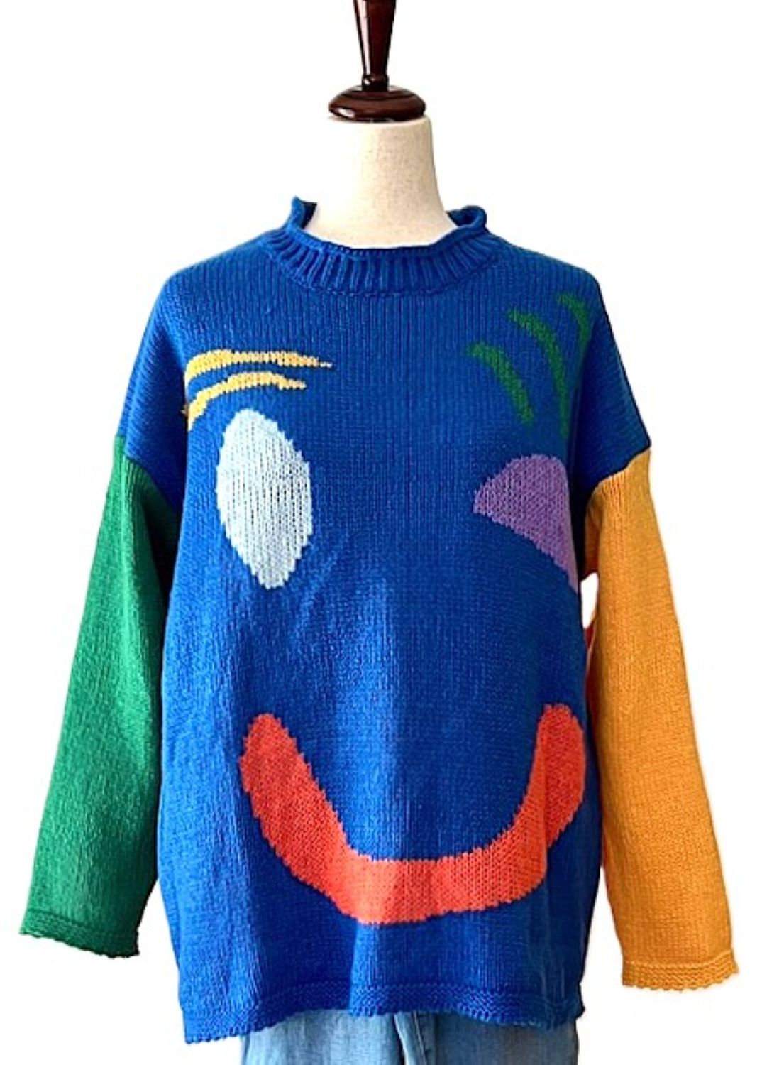 Contrast Smiley Face Happy Sunday Feel Good Knit Sweaters (3 Colors)