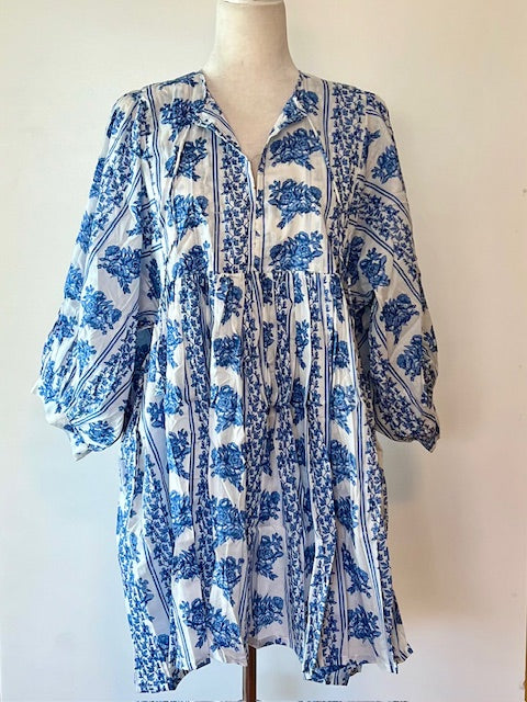 Dainty Wedgewood Block Print Cotton Dress Is Feminine And Appealing