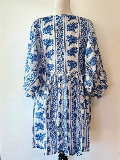 Dainty Wedgewood Block Print Cotton Dress Is Feminine And Appealing