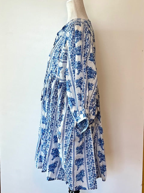 Dainty Wedgewood Block Print Cotton Dress Is Feminine And Appealing