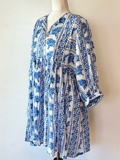 Dainty Wedgewood Block Print Cotton Dress Is Feminine And Appealing