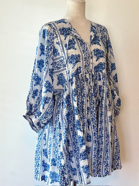 Dainty Wedgewood Block Print Cotton Dress Is Feminine And Appealing