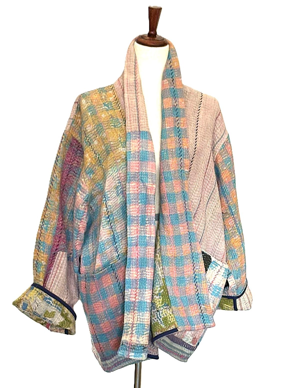 Patchwork Blanket Coat, Handmade Mixed Print Kimono Jacket. Fully Reversible.