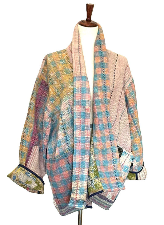 Patchwork Blanket Coat, Handmade Mixed Print Kimono Jacket. Fully Reversible.