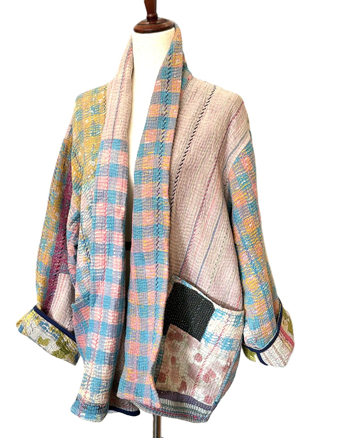 Patchwork Blanket Coat, Handmade Mixed Print Kimono Jacket. Fully Reversible.