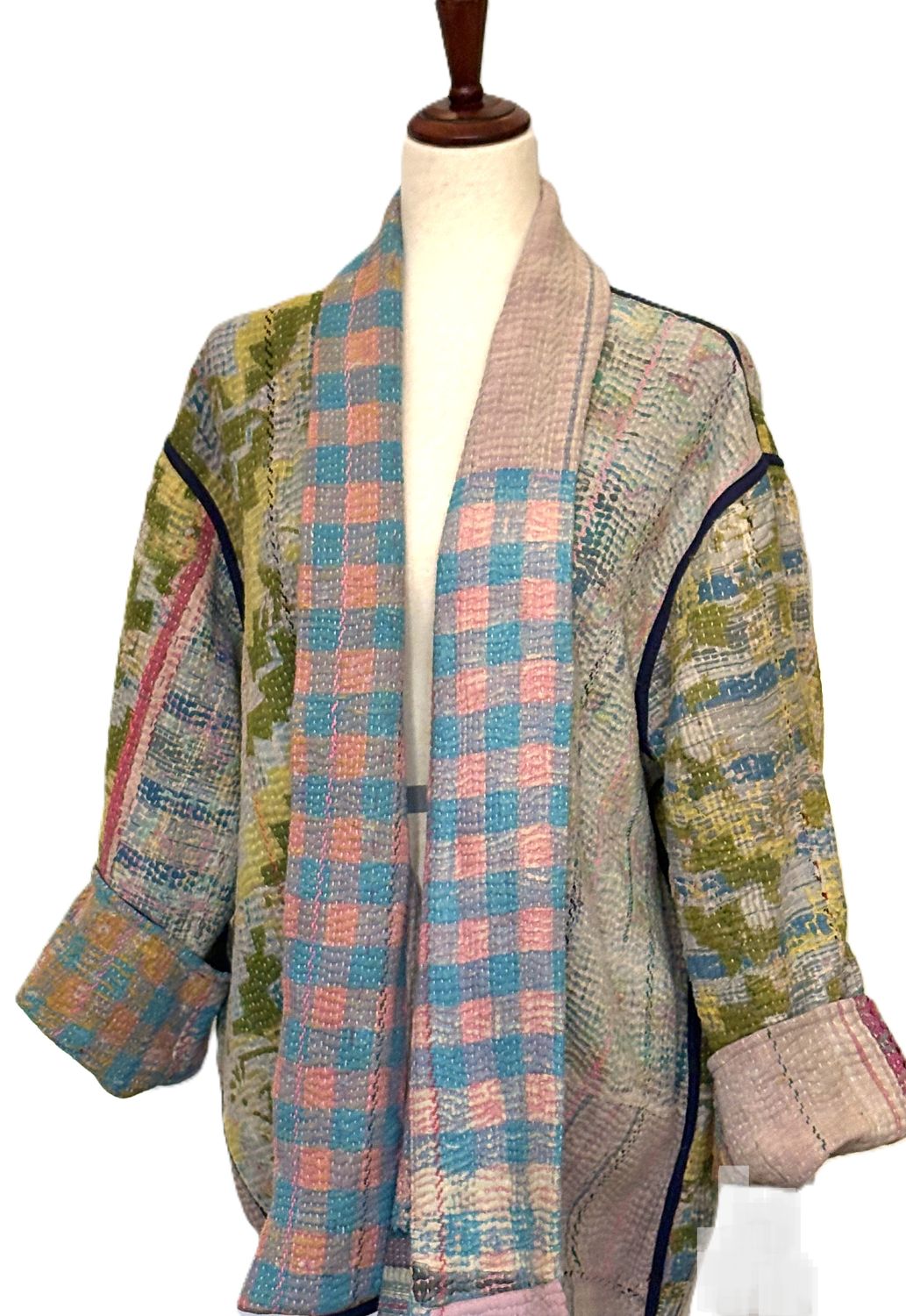 Patchwork Blanket Coat, Handmade Mixed Print Kimono Jacket. Fully Reversible.
