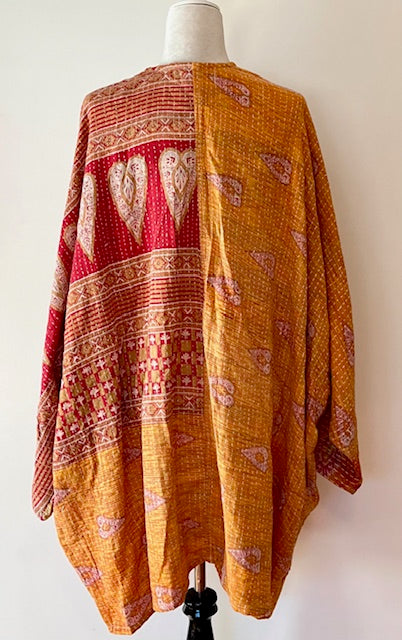 Ultra Lux Kantha Stitched Cotton Sari Split Tunic (Pink)