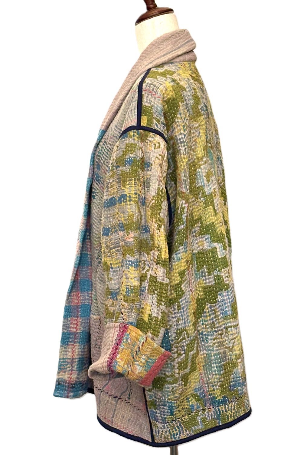 Patchwork Blanket Coat, Handmade Mixed Print Kimono Jacket. Fully Reversible.