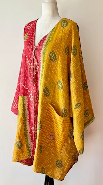 Ultra Lux Kantha Stitched Cotton Sari Split Tunic (Two Tone)