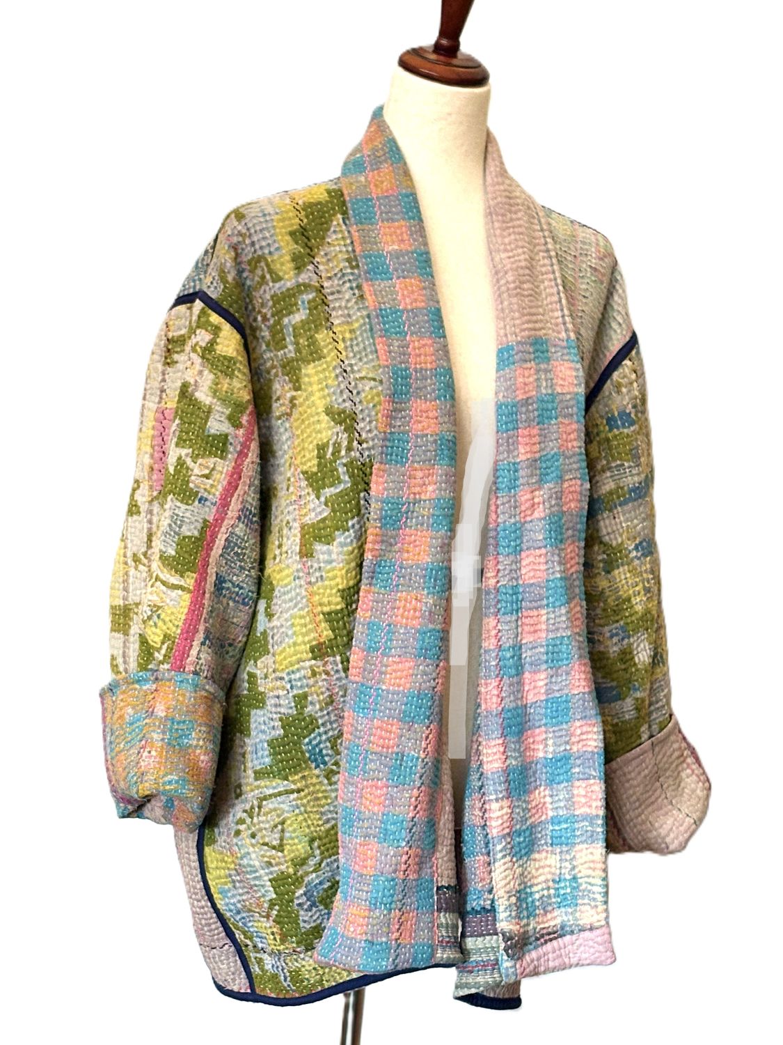 Patchwork Blanket Coat, Handmade Mixed Print Kimono Jacket. Fully Reversible.