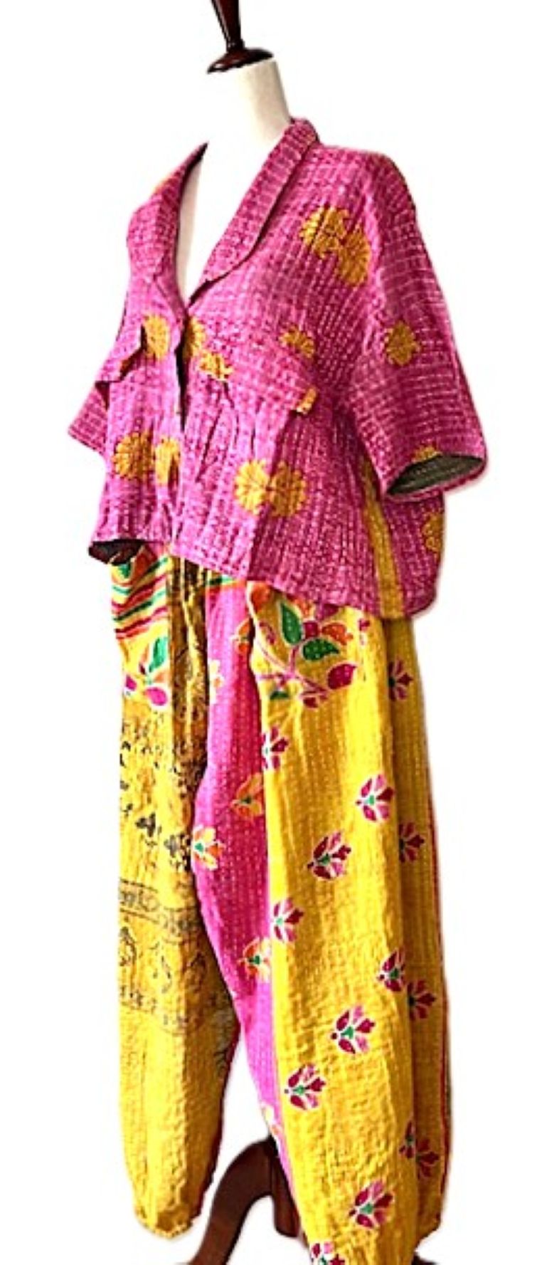 Kantha Bae Cool Kantha Cotton Joggers.Best Seller (Yellow Pink)
