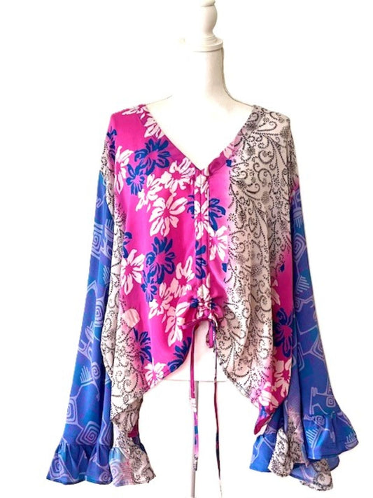 Kantha Bae Bell Sleeve Silk Butterfly Top Is Eye Catching. (Floral Mix)