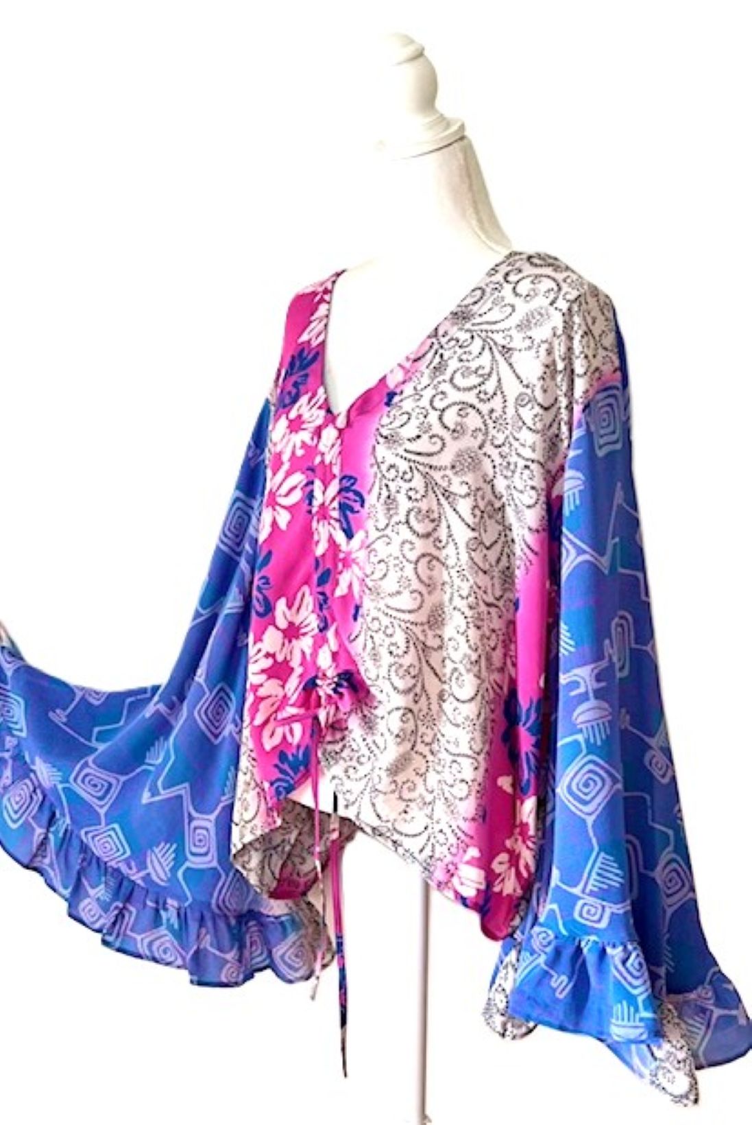 Kantha Bae Bell Sleeve Silk Butterfly Top Is Eye Catching. (Floral Mix)