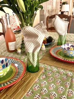 Beautifully Handcrafted Wooden Block Printed Cotton Tablecloth. (Green Pink)