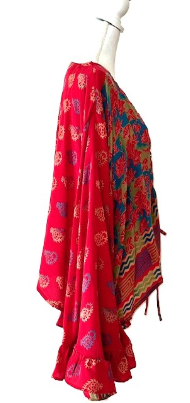 Kantha Bae Bell Sleeve Silk Butterfly Top Is Eye Catching. (Red)