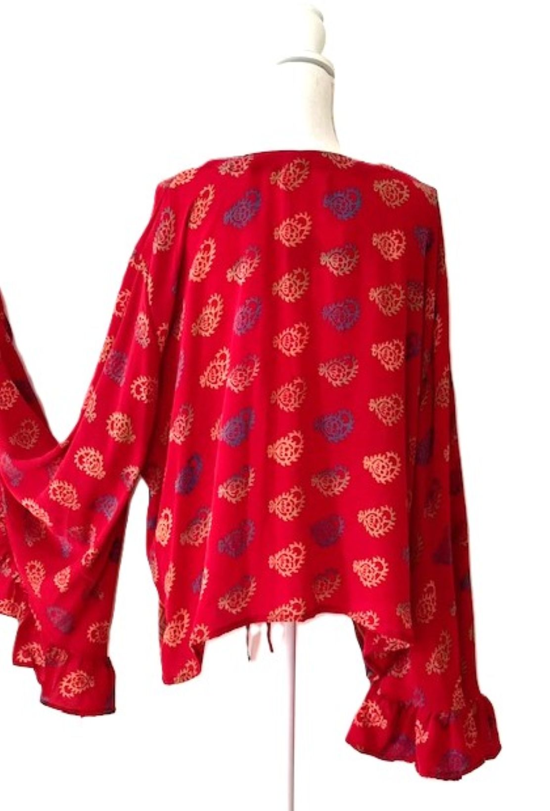 Kantha Bae Bell Sleeve Silk Butterfly Top Is Eye Catching. (Red)