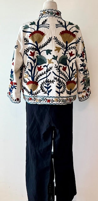 Wearable Art In This Hand Embroidered Short Jacket.  (White Multi)