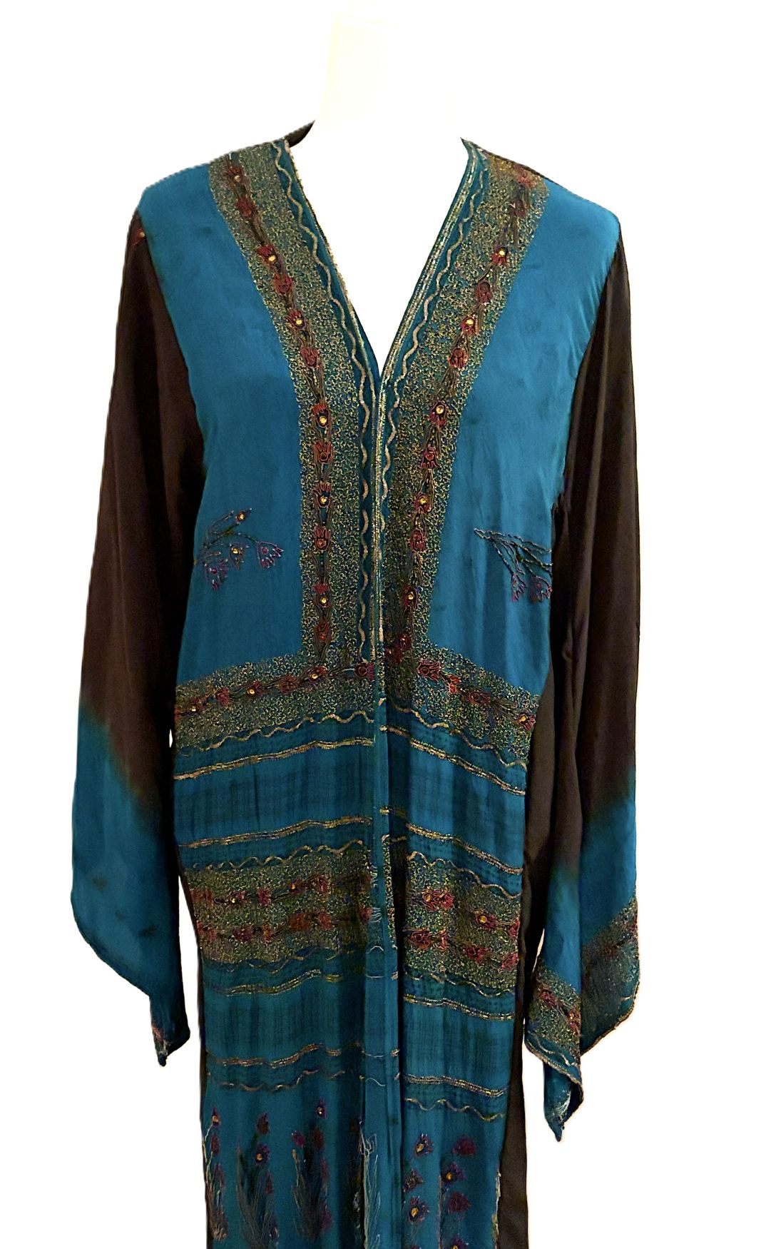 Kimonos, Long Silk Duster Dress or Jacket With Specialty Treatment (Peacok Teal)