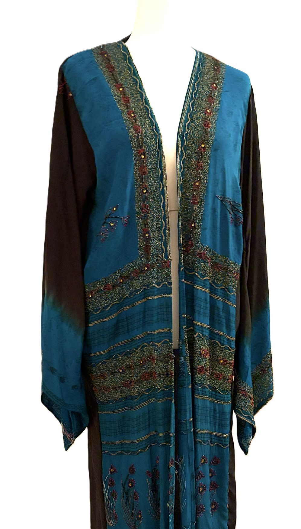 Kimonos, Long Silk Duster Dress or Jacket With Specialty Treatment (Peacok Teal)